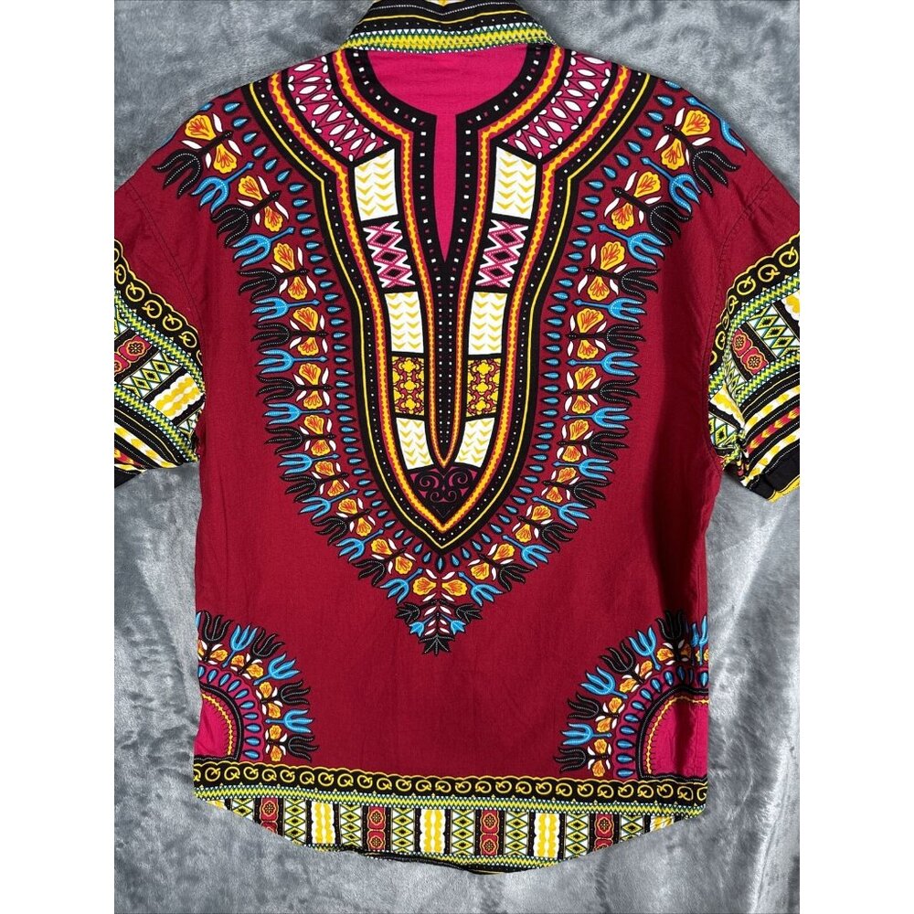 African Fabrics Floral Red Yellow Blue Indigo Stylish Top Blouse Women 2 X-Large - Picture 15 of 15